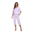thumbnail image 5 of ANLIQI Women's Cotton Capri Pajama Sets Soft Short Sleeve Sleepwear with Pants Two-Piece Pjs with Pockets(Light Purple, Small), 5 of 8