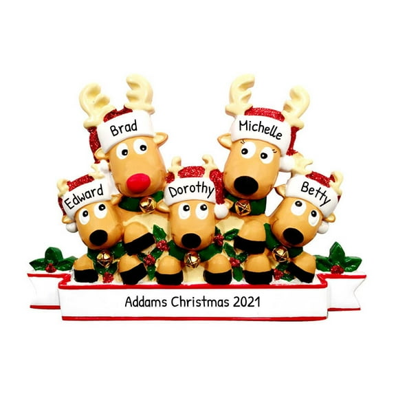 Ornaments by Elves Personalized Family of 5 Reindeer Christmas Ornament Cute Animal Xmas Decor 2024