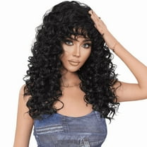 PEAKIN Fashion Women's Black Long Wig 24 inch Kinky Curly Deep Wave Hair with Bangs Wigs
