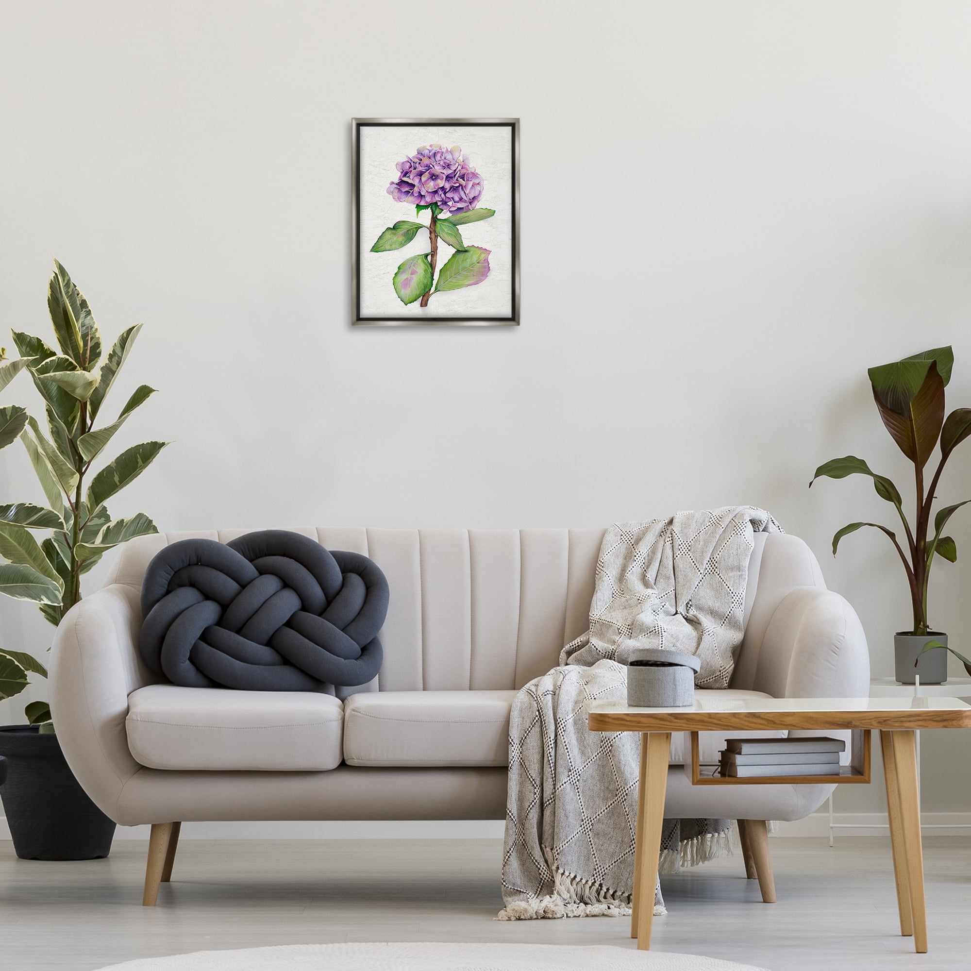 Stupell Industries European Style Hydrangea Botanical & Floral Painting Gray Floater Framed Canvas Art Print Wall Art, 17 x 21