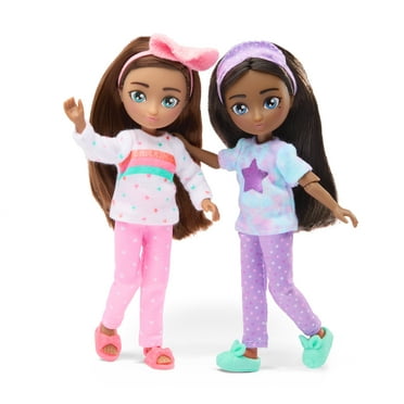 Hey Bestie Mia & Zoe Slumber Party Set of 2 (5.5-inch) Bendable Dolls, Brown Hair & Blue Eyes, Ages 3 & Up