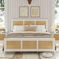 thumbnail image 3 of Full Size Rattan Bed Frame with Headboard, White Boho Cane Platform Bed Frame with Strong Metal Slat, Noise Free, No Box Spring Needed, 3 of 6
