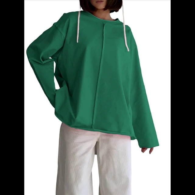 Camisetas de Larga Extragrandes para Mujer, Camisetas Básicas de Cuello Redondo, Tops de Otoño, Ropa Informal de Entrenamiento Y2K. Verde M
