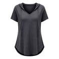 thumbnail image 6 of Women's Short Sleeve Hoodie Tunic Tops Casual Loose Fit Pullover V Neck Lightweight Sweatshirts with Pockets, 2XL, 6 of 8