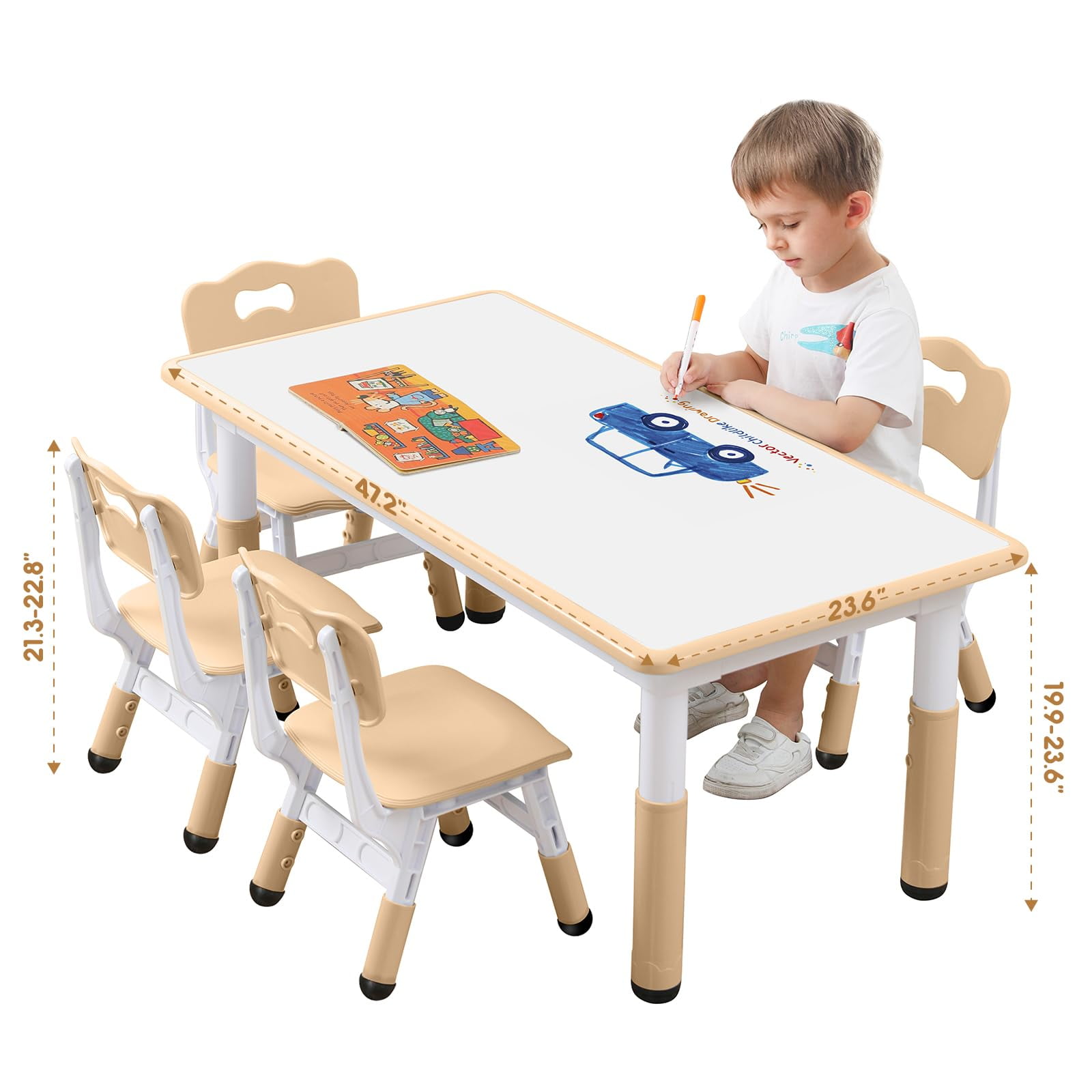 Kids Table and Chair Set for Toddlers - Adjustable Activity Center with Non-Slip Legs & Graffiti-Proof Surface Ages 3-12