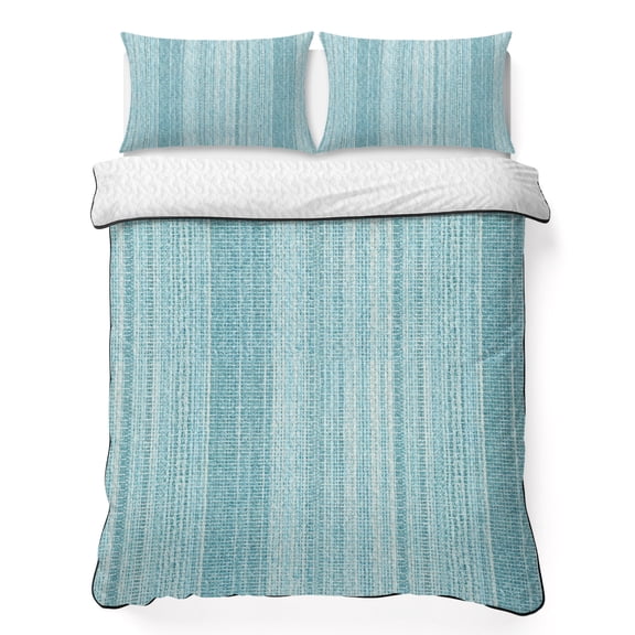 Quilts Queen Size Bedding Set, Rustic Teal Lightweight Quilted Comforter, Farmhouse Vertical Striped Art Soft Reversible Bedspread Coverlet with Pillow Covers for All Season, 90" x 96"