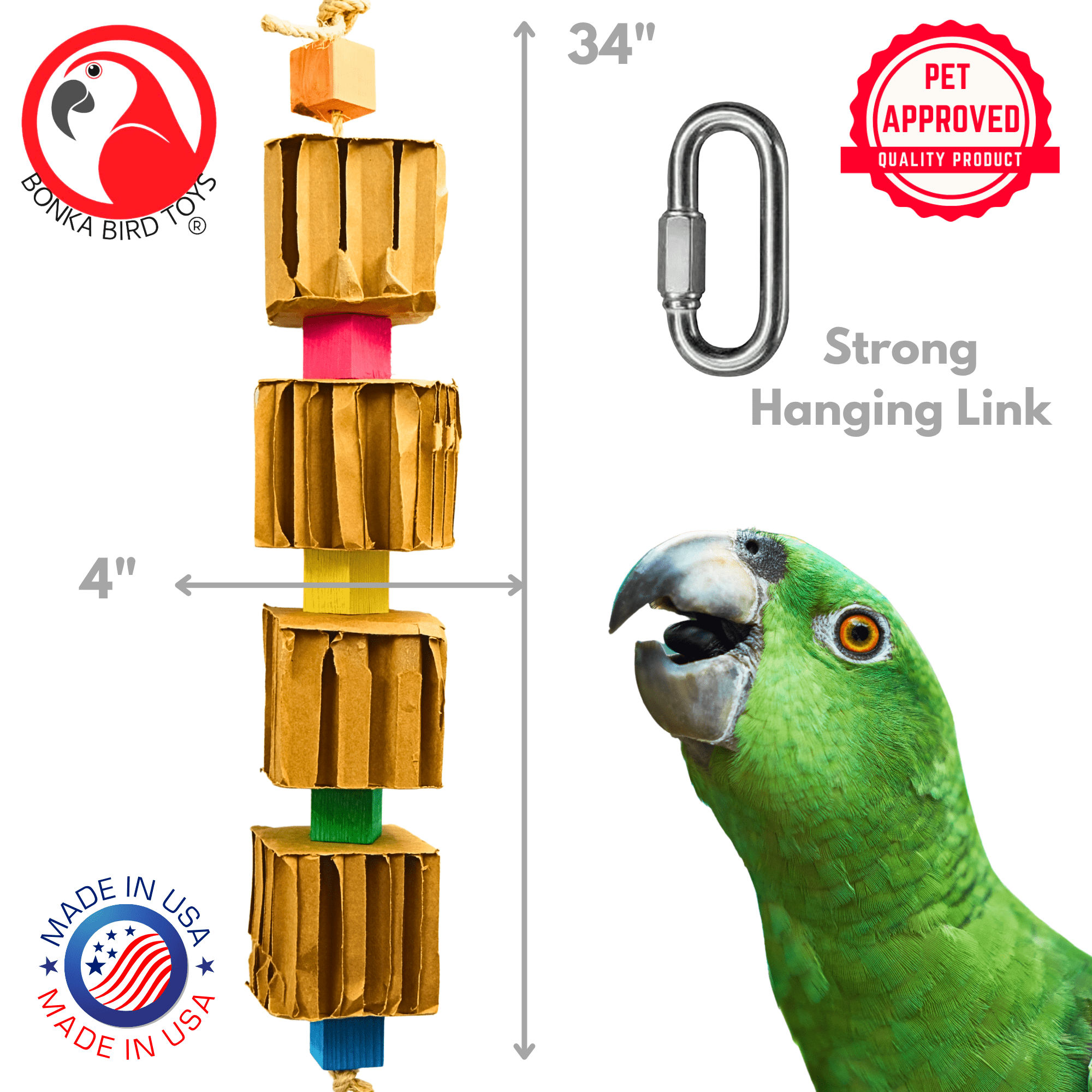 Bonka Bird Toys 3750 Big Quad Blocks N Cube Natural Chew Shred Parrot Cage Toy