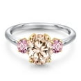 thumbnail image 3 of Gem Stone King 925 Silver and 10K Yellow Gold Peach Morganite and Pink Lab Grown Diamond Engagement Ring for Women | 2.10 Cttw | Oval 9X7MM | Gemstone October Birthstone | Size 9, 3 of 6