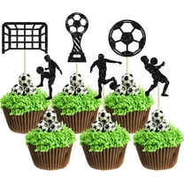 12pcs Soccer Cupcake Toppers Glitter Soccer Ball Cupcake Picks Sport Cake Decorations Football Theme Birthday Party Baby Shower Kids Boys Men Birthday Party Favors Supplies Black