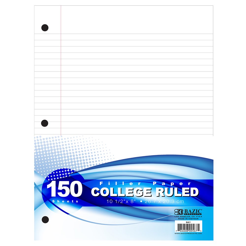 BAZIC Filler Paper Loose Leaf Papers 150 Sheet, College Ruled 3 Hole