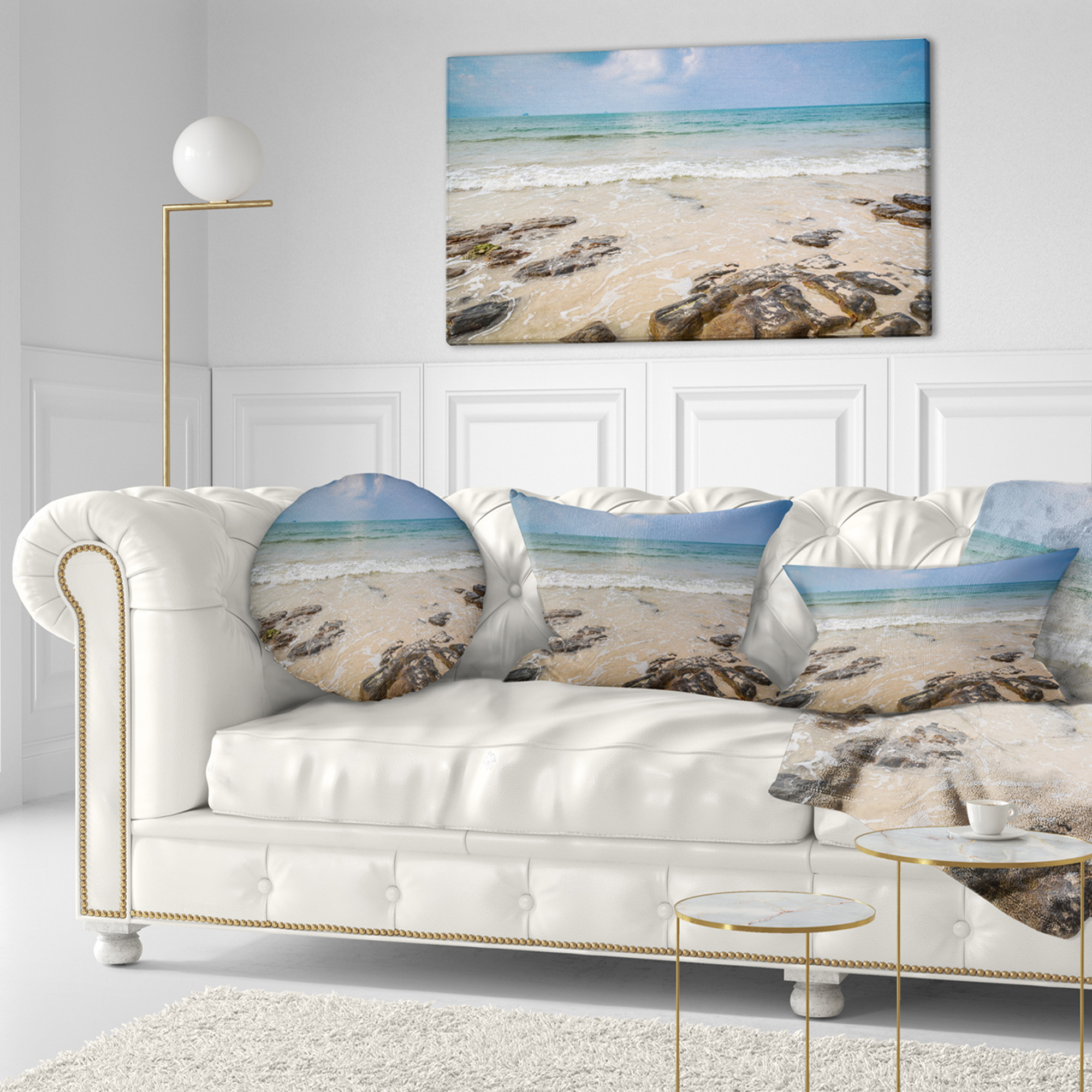 Designart Rocks on Typical Tropical Beach - Beach Photo Throw Pillow - 12x20