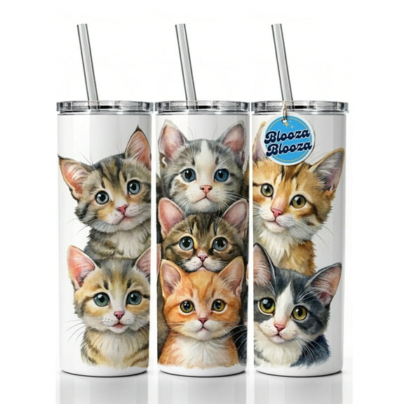 Sweet Manx Cats 20oz Insulated Water Bottle Skinny Tumbler Includes Straw