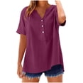 thumbnail image 5 of Miqool Women's Cotton Linen Blend Blouses Summer Short Sleeve V-Neck Shirts Casual Loose Fit Tunic Tops with Pocket, 5 of 9