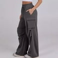 thumbnail image 6 of Women Cargo Pants Elastic Waist Mid-rise Straight Wide Leg Sweatpants with Multi Pockets Solid Color Casual Jogging Pants Loose Lounge Pants, 6 of 8