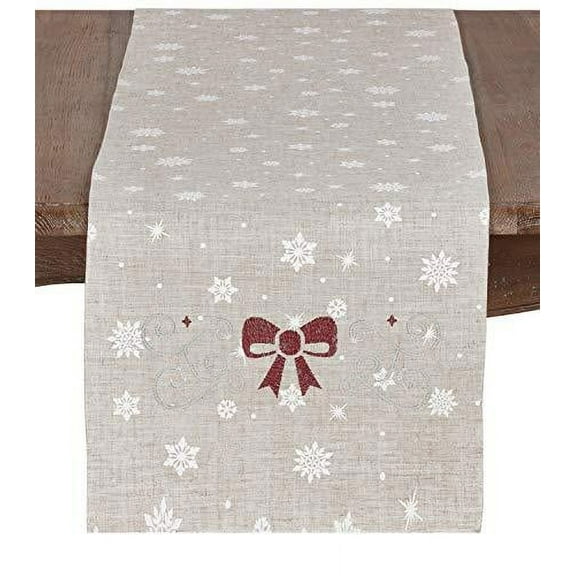 Fennco Styles Holiday Snowflake and Bow Table Runner 16" W x 70" L - Natural Festive Table Cover for Christmas, Dining Table, Family Gathering, Banquets and Special Events