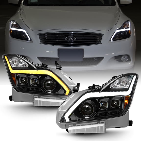 Black LED Switchback Headlights w/ Sequential Signal For 2008-2015 G37 Q60 Coupe