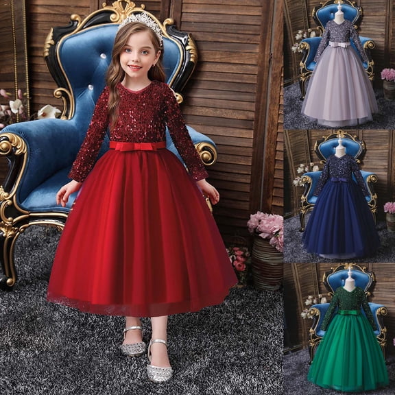 Hicidod Formal Dress For Girls Flower Girl Lace Bridesmaid Dresses Tulle Tutu Dresses Wedding Party Birthday Sequin Evening Dresses