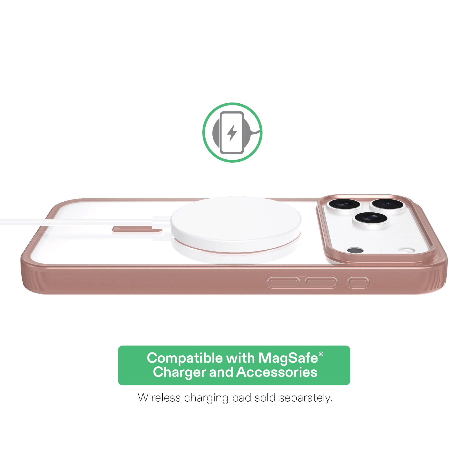 onn Phone Case for iPhone 18 Pro Max / 17 Pro Max, MagSafe Compatible - Clear/Metallic Rose Gold
