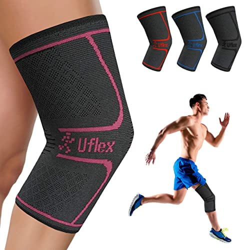 UFlex Athletics Knee Compression Sleeve Support for Women and Men - Knee Brace for Pain Relief, Fitness, Weightlifting, Hiking, Sports - Pink, Medium