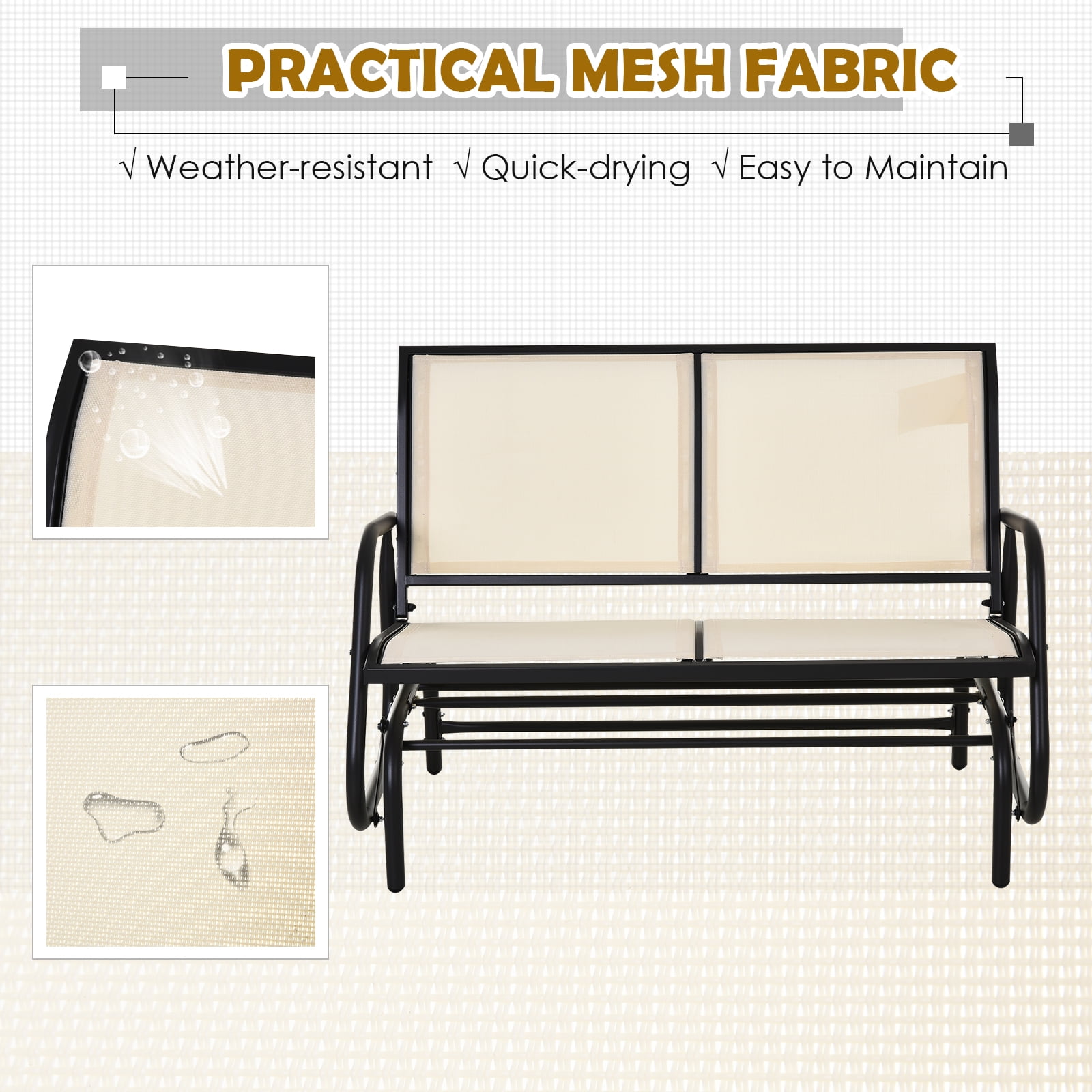 Details about   Outsunny Outdoor Double Rocking Chair w/ Comfortable Sling Backing & Steel Frame 