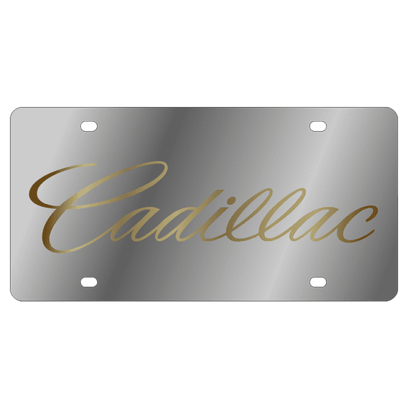 Cadillac Script Logo Name Gold Premium Stainless Steel License Plate Official Licensed