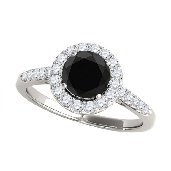 Mauli Jewels 1.30 Ct. Halo Round Black Diamond with White Diamonds Womens Engagement| Wedding Ring in 14k Prong White| Rose| Yellow Gold