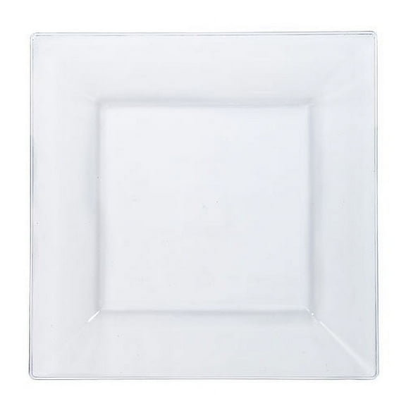 Lillian Plastic Dinnerware, Square Plastic Plate, Clear, 9.5", 10 Ct