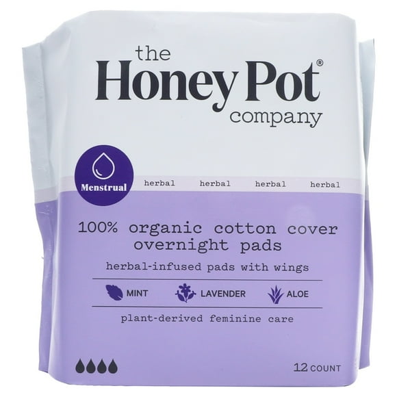 The Honey Pot Company - 100% Organic Cotton Cover Overnight Pads - 12 Count