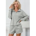 thumbnail image 1 of Women's Gray Ribbed Zipper Sweatshirt and High Waist Shorts Set, 1 of 5