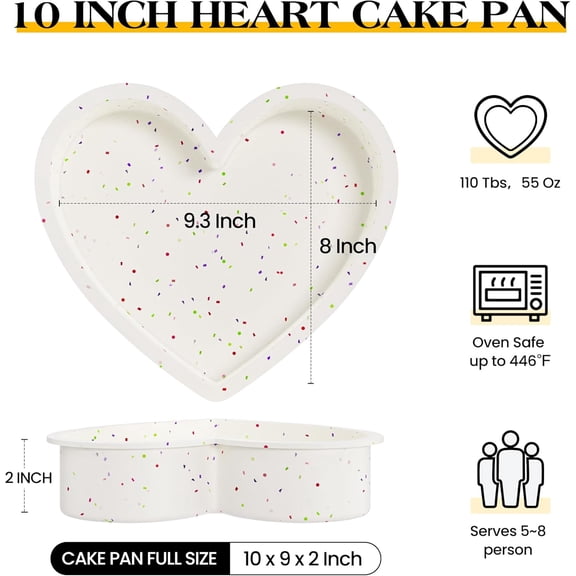 UYWGF-10 Inch Heart Shaped Silicone Cake Pans Set of 3, Large Nonstick Heart Baking Molds for Oven/Air Fryer, Food Grade Easy Release Heart PanCream