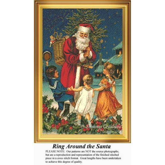 Ring Around the Santa, Vintage Counted Cross Stitch Pattern (Pattern Only, You Provide the Floss and Fabric)