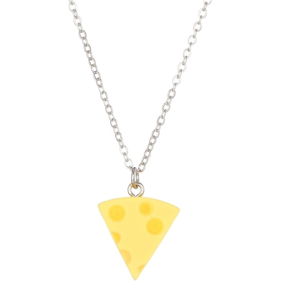 Sweet Cheese Pendant Necklace Handmade 3D Resin Mini Pizza Triangle Block Food Geometric Silver Chain Necklace for Women Men BFF Best Friend Couples Christmas Halloween Party Fashion Jewelry Gifts