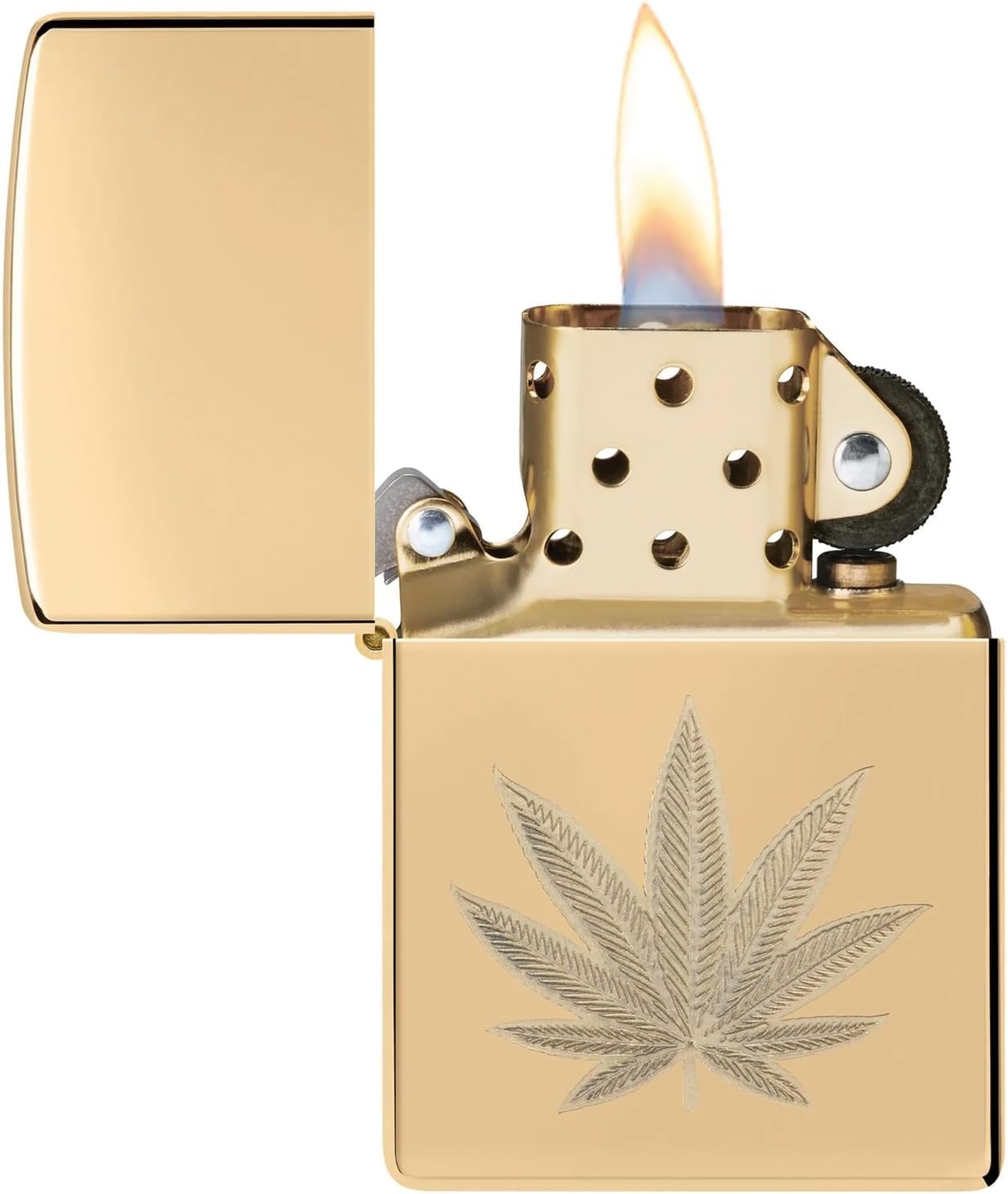Zippo Lighter - Customized Message on Polished Brass Leaf Pocket Lighter 46560