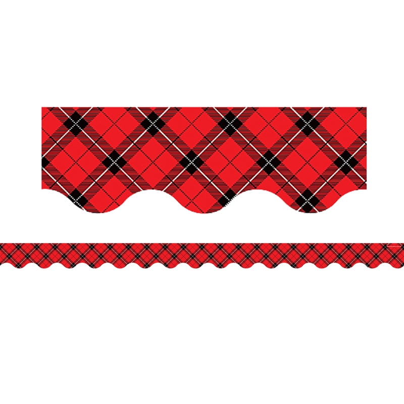 RED PLAID SCALLOPED BORDER TRIM