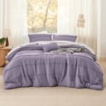 thumbnail image 6 of Full Comforter Set - 4 Pieces Pinch Pleat Bed Set, Purple Boho Bedding for All Season, 1 Soft Comforter, 2 Pillowcases, 1 Decorative Pillow, 6 of 7