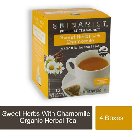 China Mist - Organic Sweet Herbs With Chamomile Herbal Tea Sachets, 4/15 Count