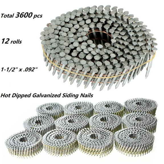1-1/2" x .092" Round Head Ring Shank Galvanized Siding Nails (12 Rolls)