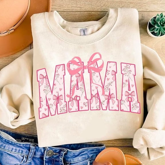 Mama Coquette Bow Sweater, Floral Retro Mama Pullover, Trendy Mothers Day Sweater, Vintage Mama Bow, Aesthetic Mom Varsity Sweater