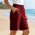 thumbnail image 6 of Women's Soft Fabric Elastic Waist Drawstring Shorts with Functional Pockets, Tummy Control Body Shaping, Breathable Quick Dry for Running, Casual Lounge & Travel | TruHer,Wine M, 6 of 9