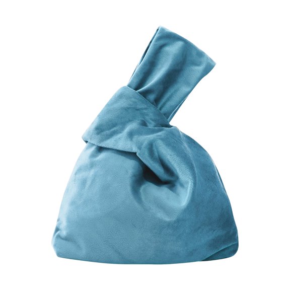 Muka Velvet Knot Bag, Blue Luxury Evening Bag Knot Closure, Wrist Bag Cosmetic Organizer