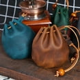 thumbnail image 4 of Genuine Leather Dice Coin Bag Pouch Medieval Renaissance Brown Drawstring Small, 4 of 10