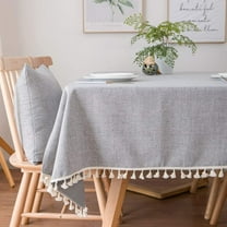 Namzi Washable Tablecloth Solid Color Tassel Cotton Linen Fabric Table Cloth Dust-Proof Table Cover for Kitchen Dinning Buffet Tabletop Decoration ( Square 55 x 55 Inch, Gray)