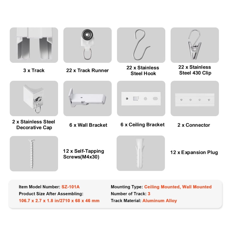 KFFKFF Wall/Ceiling Curtain Rail Set, 8.9 Feet photo 7