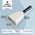 thumbnail image 4 of BLUE PANDA 2 Pack Cow Bells - Cowbells for Sporting Events - Percussion Noise Makers with Handle for Football Games, Stadiums (White Cowbell) 9.5-inch Cow Bell, 4 of 8