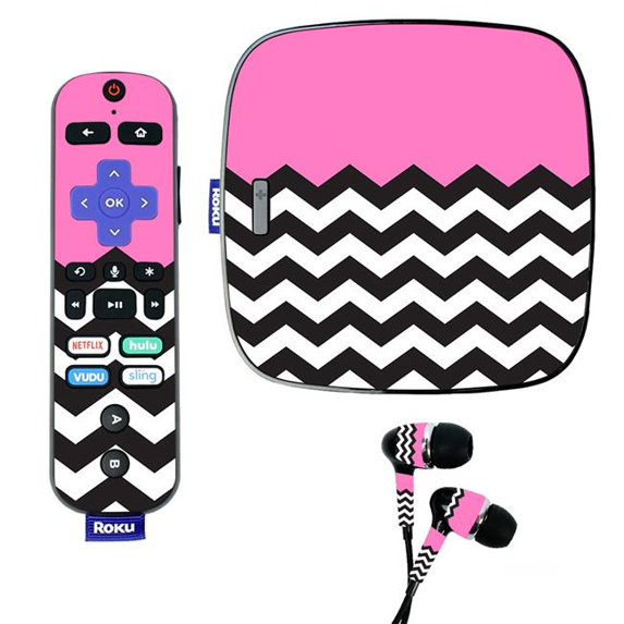 Skin Decal Wrap Compatible With Roku Ultra Sticker Design Pink Chevron