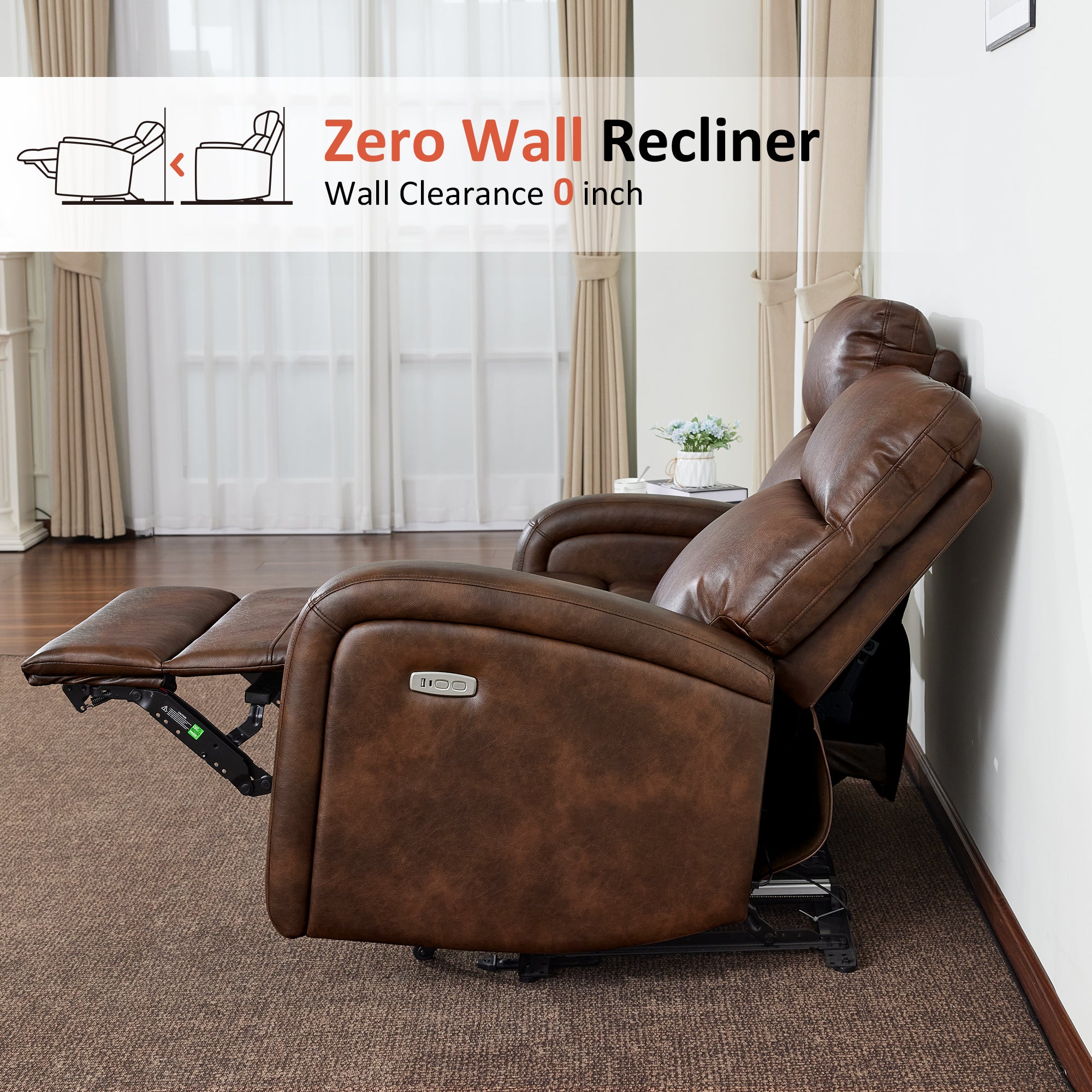 MCombo 56" Zero Wall Hugger Power Recliner Loveseat Sofa for Small Space, Living Room, RV, Dark Brown