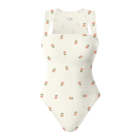 Womens One Piece Swimsuit Ribbed Sleeveless Slim Fit Stretchy One Piece Bodysuit Tummy Control Swimsuits for Women Beige L