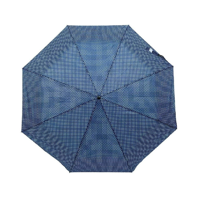 Navy Blue Polka Dot Print Telescopic Compact Travel Umbrella