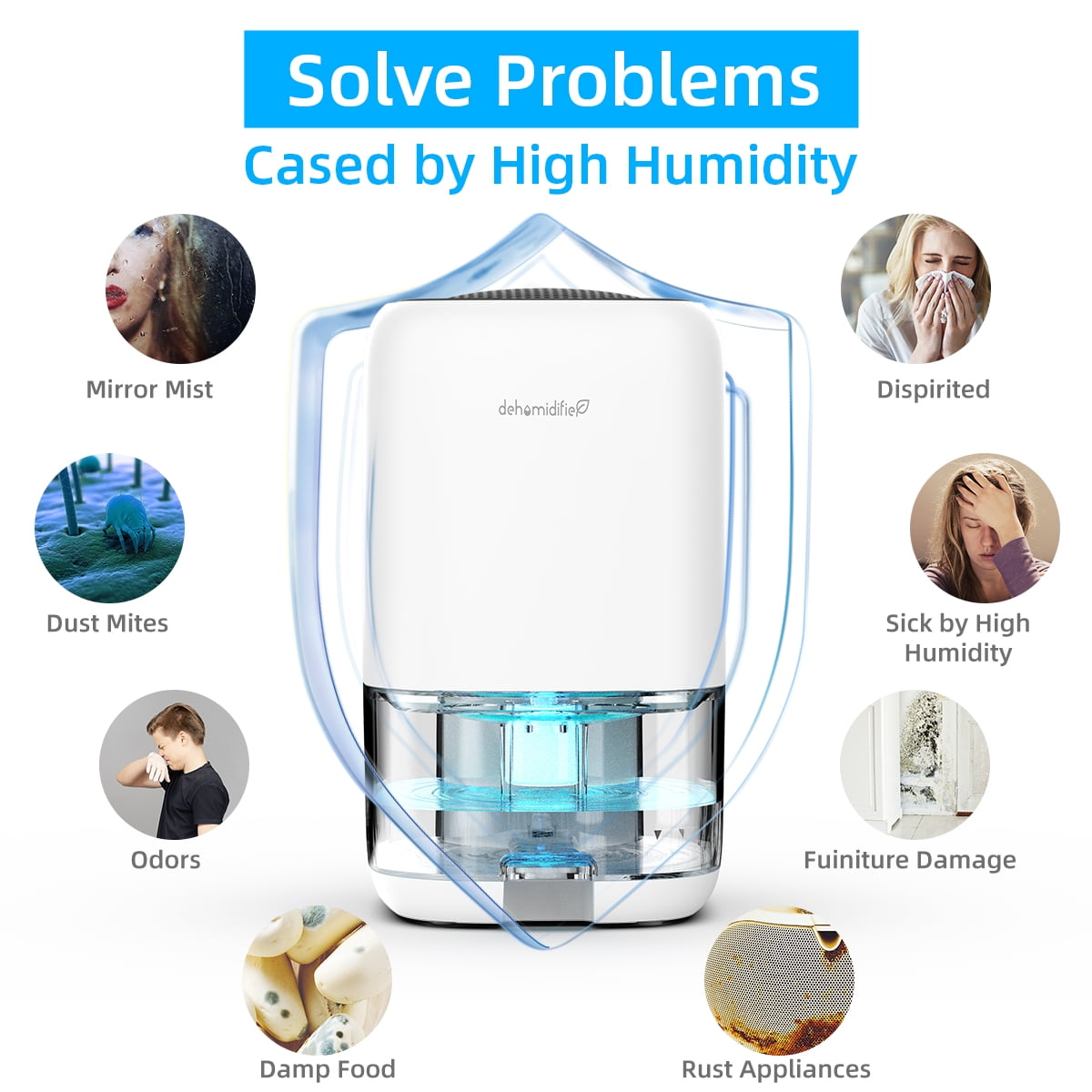ALROCKET Dehumidifier Portable and Ultra Quiet with Automatic Defrosting for Home 1000ML(2200 Cubic Feet)