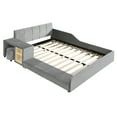 thumbnail image 4 of Upholstered grounded bed, mother and baby bed with bedside table and small round stool, velvet,,Gray, 4 of 20